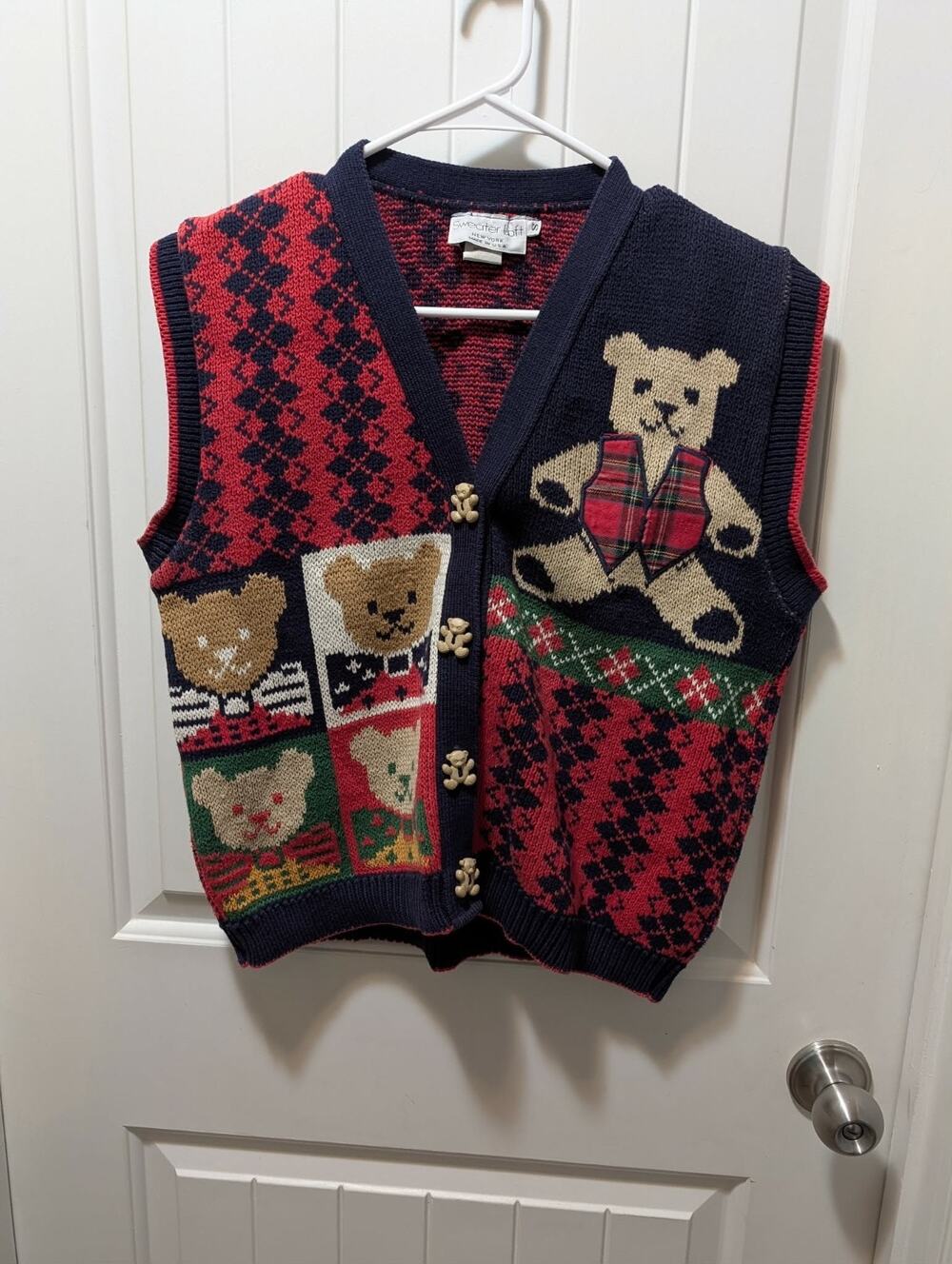 Vintage Sweater Loft 1980s Teddy Bears Christmas Sweater Vest Cardigan Size S